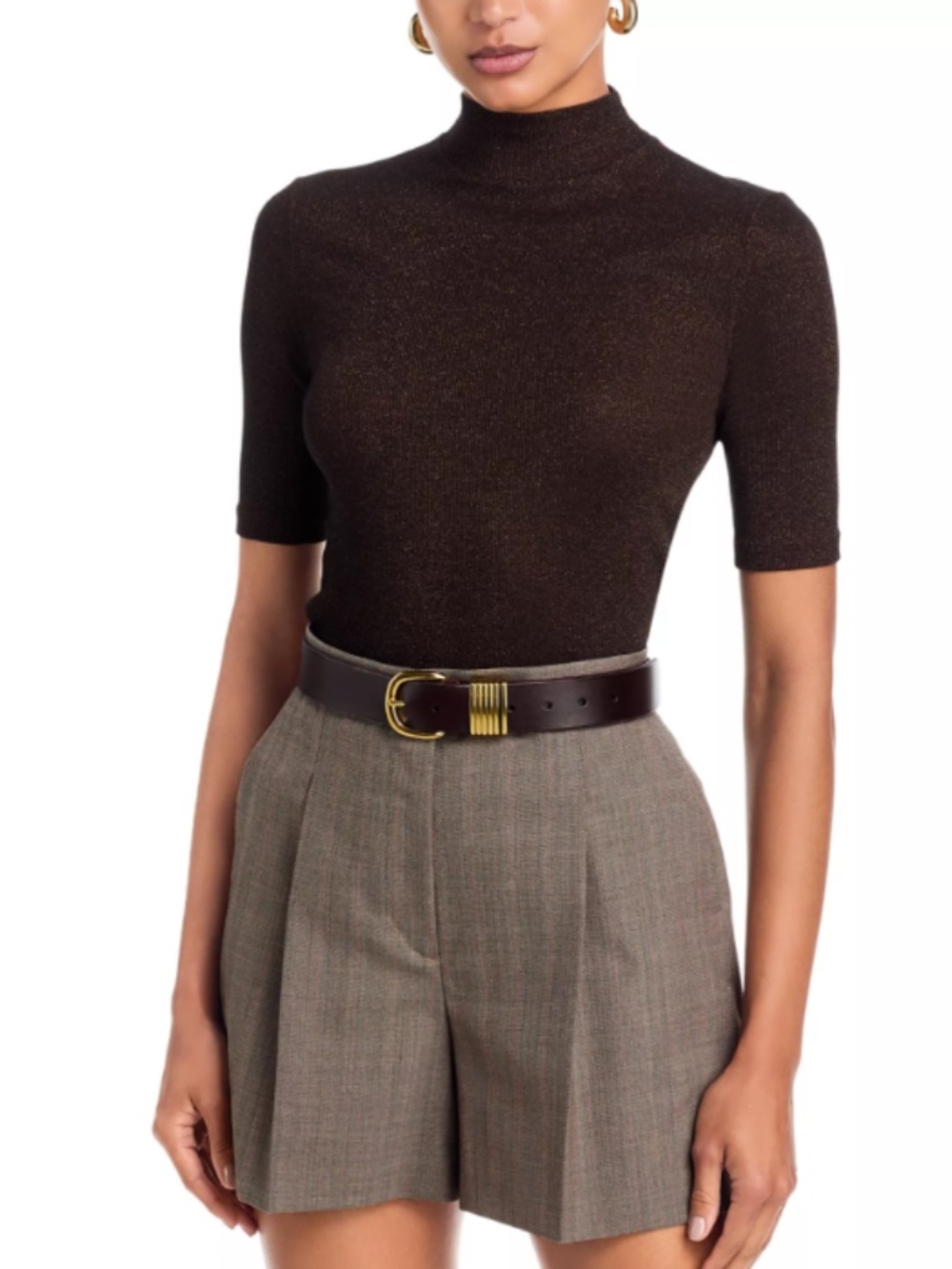 NWT FRAME Lurex Turtle/mockneck Tee Americano Brown Metallic Knit Top Size M - Picture 5 of 14